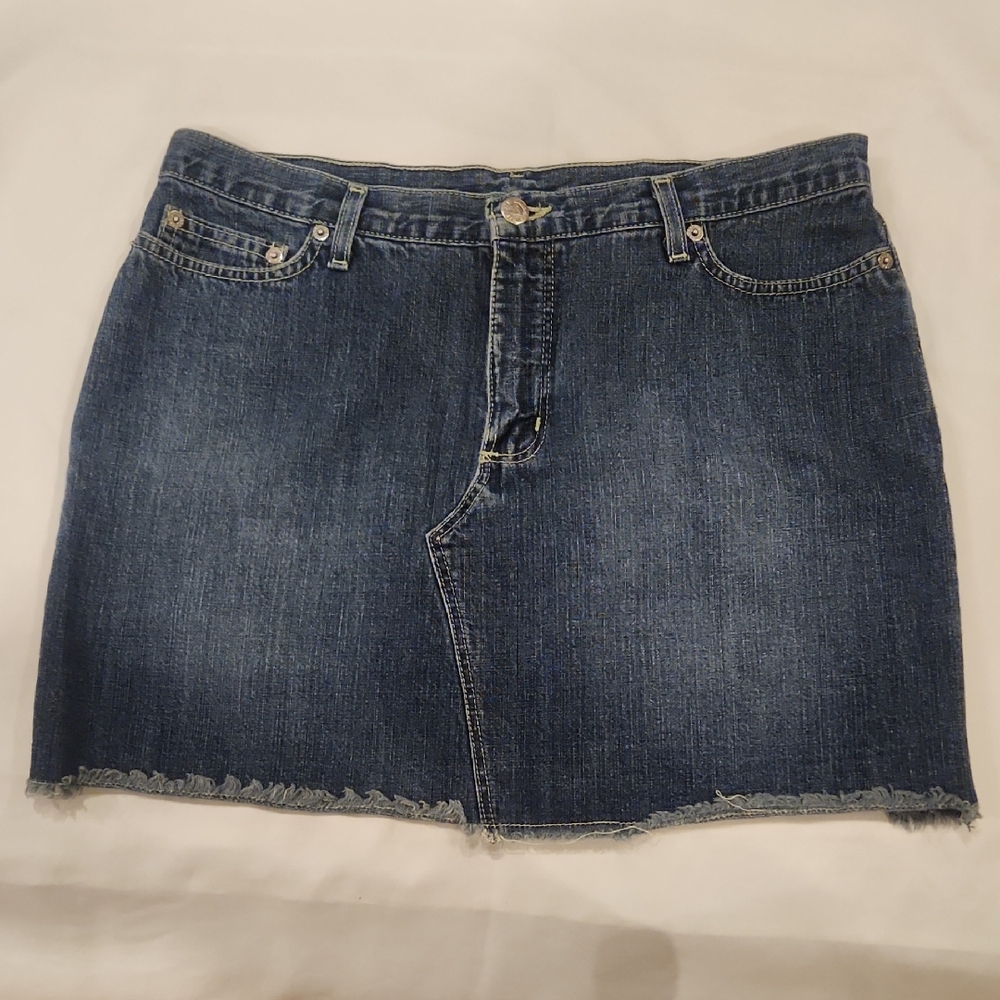 Manager Dark Blue Frayed Hem Mini Skirt
